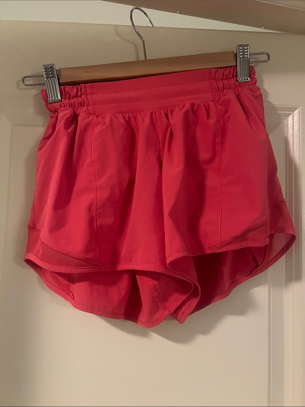 lululemon athletica Coral Pink Athletic Shorts with Skirt Overlay